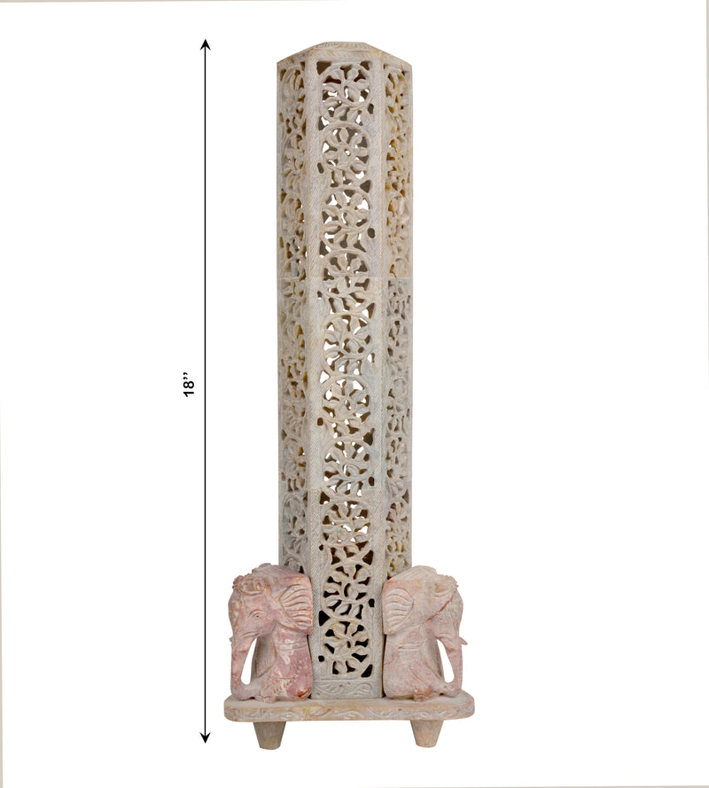 Regal Elephant Jali Work Marble Lamp