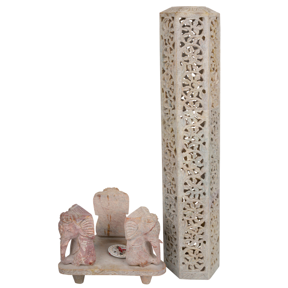 Regal Elephant Jali Work Marble Lamp