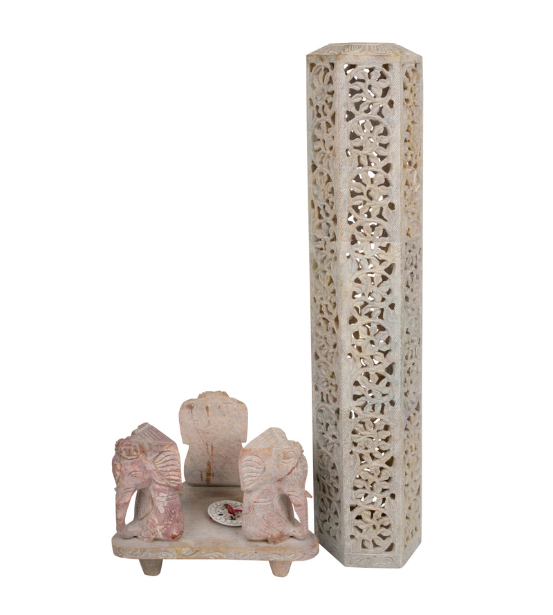 Regal Elephant Jali Work Marble Lamp