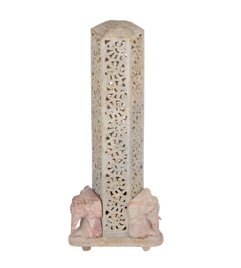 Regal Elephant Jali Work Marble Lamp