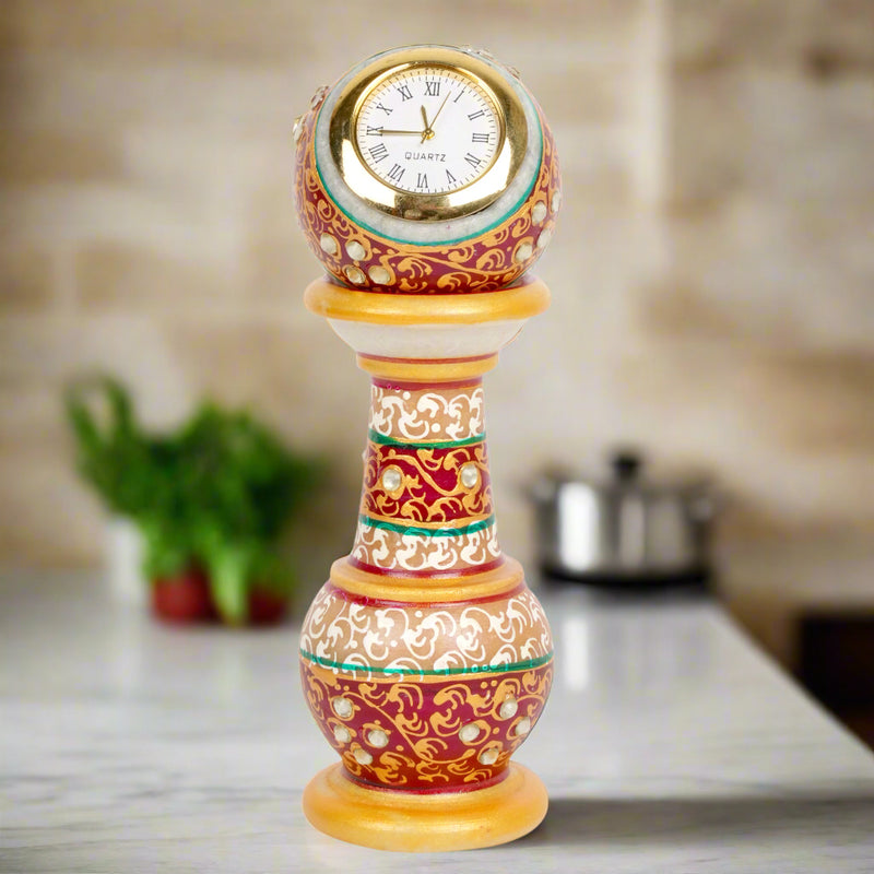 Hand-Painted Marble Tabletop Clock | Ornate Indian Heritage Decor