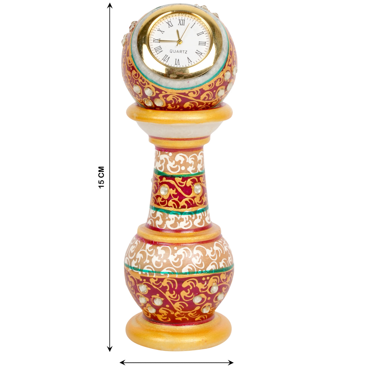 Hand-Painted Marble Tabletop Clock | Ornate Indian Heritage Decor