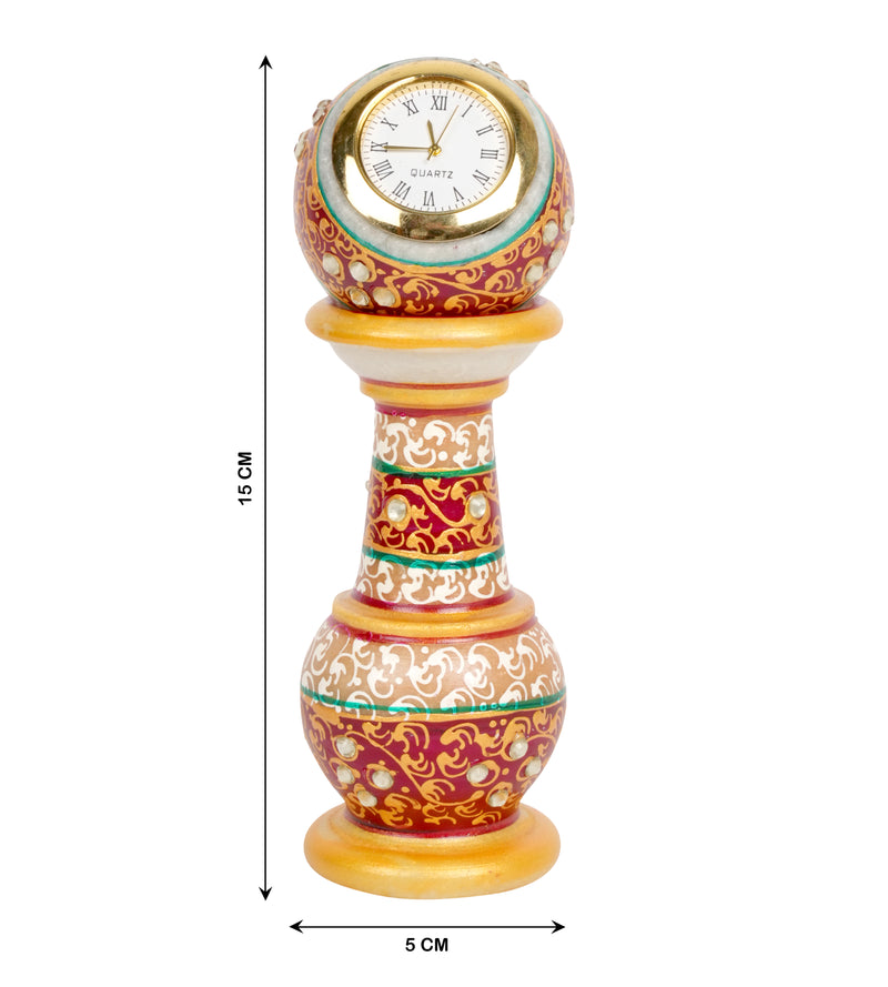 Hand-Painted Marble Tabletop Clock | Ornate Indian Heritage Decor