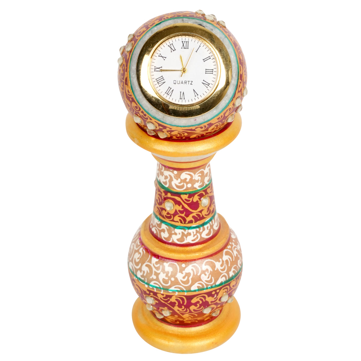 Hand-Painted Marble Tabletop Clock | Ornate Indian Heritage Decor