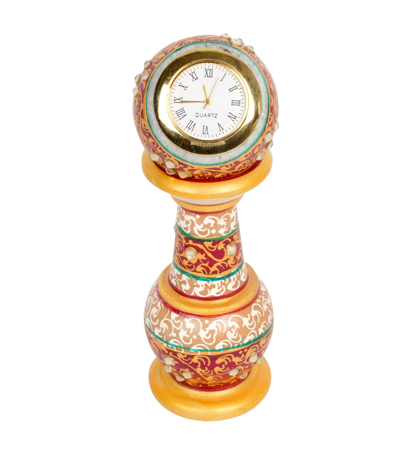 Hand-Painted Marble Tabletop Clock | Ornate Indian Heritage Decor