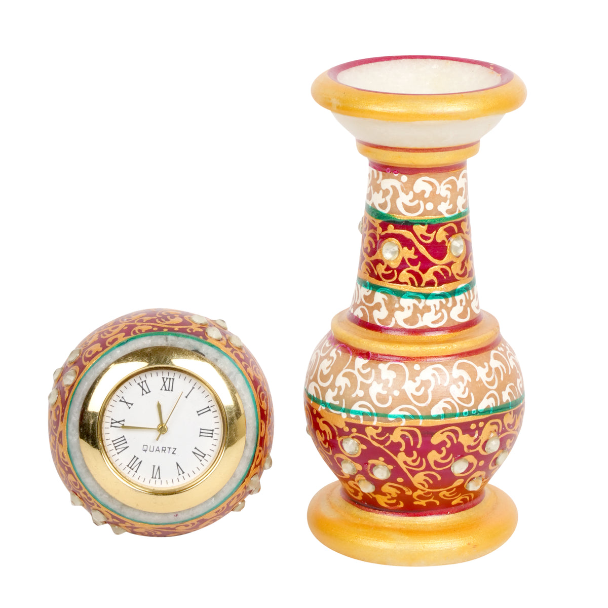 Hand-Painted Marble Tabletop Clock | Ornate Indian Heritage Decor