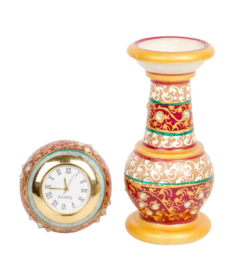 Hand-Painted Marble Tabletop Clock | Ornate Indian Heritage Decor