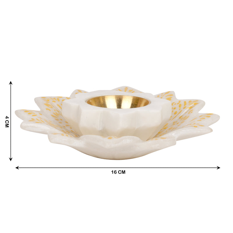 Handcrafted Marble & Brass Tea Light Holder | Star-Shaped Diya for Serene Glow