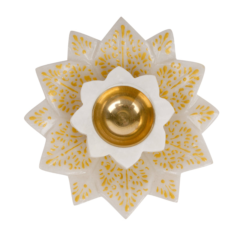 Handcrafted Marble & Brass Tea Light Holder | Star-Shaped Diya for Serene Glow