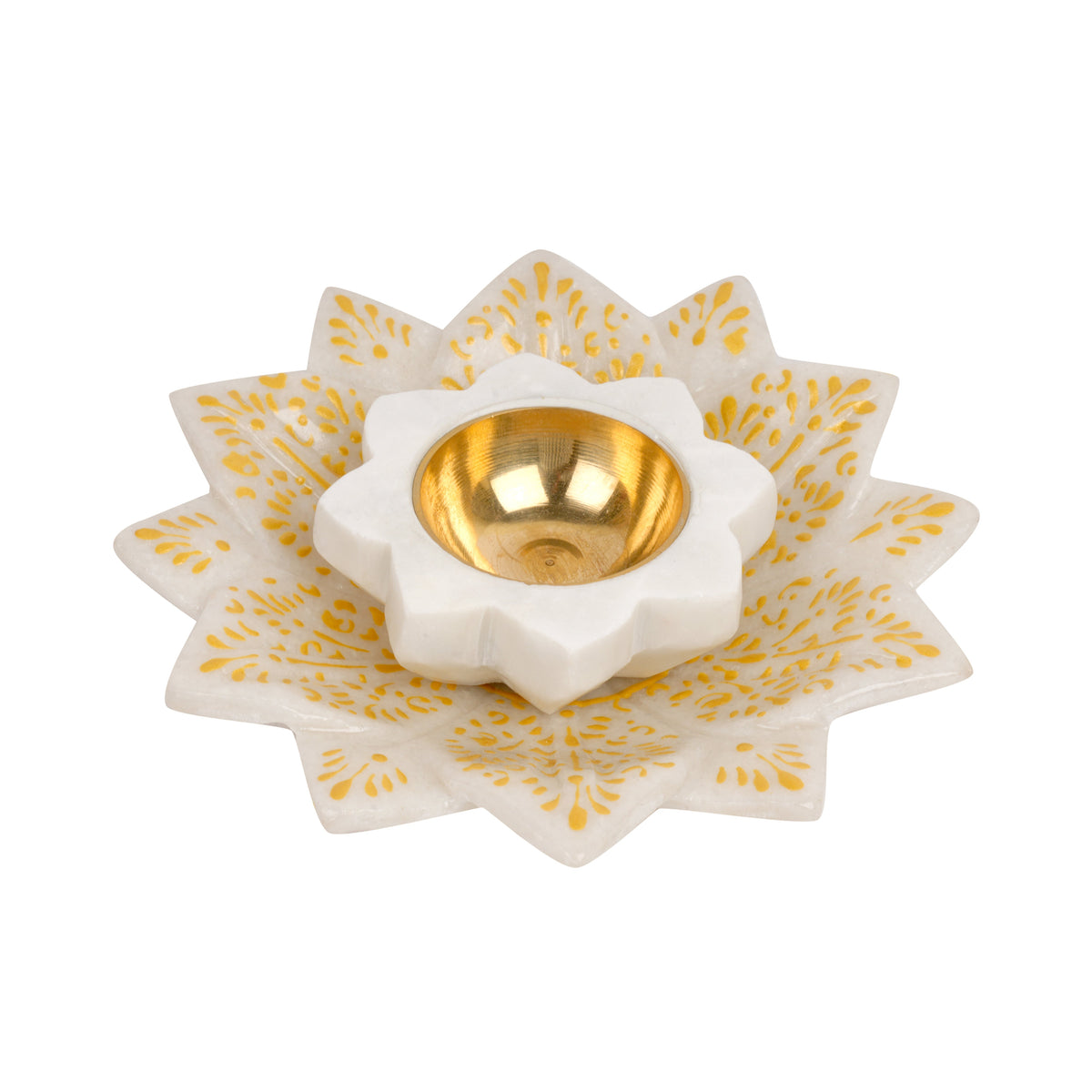 Handcrafted Marble & Brass Tea Light Holder | Star-Shaped Diya for Serene Glow