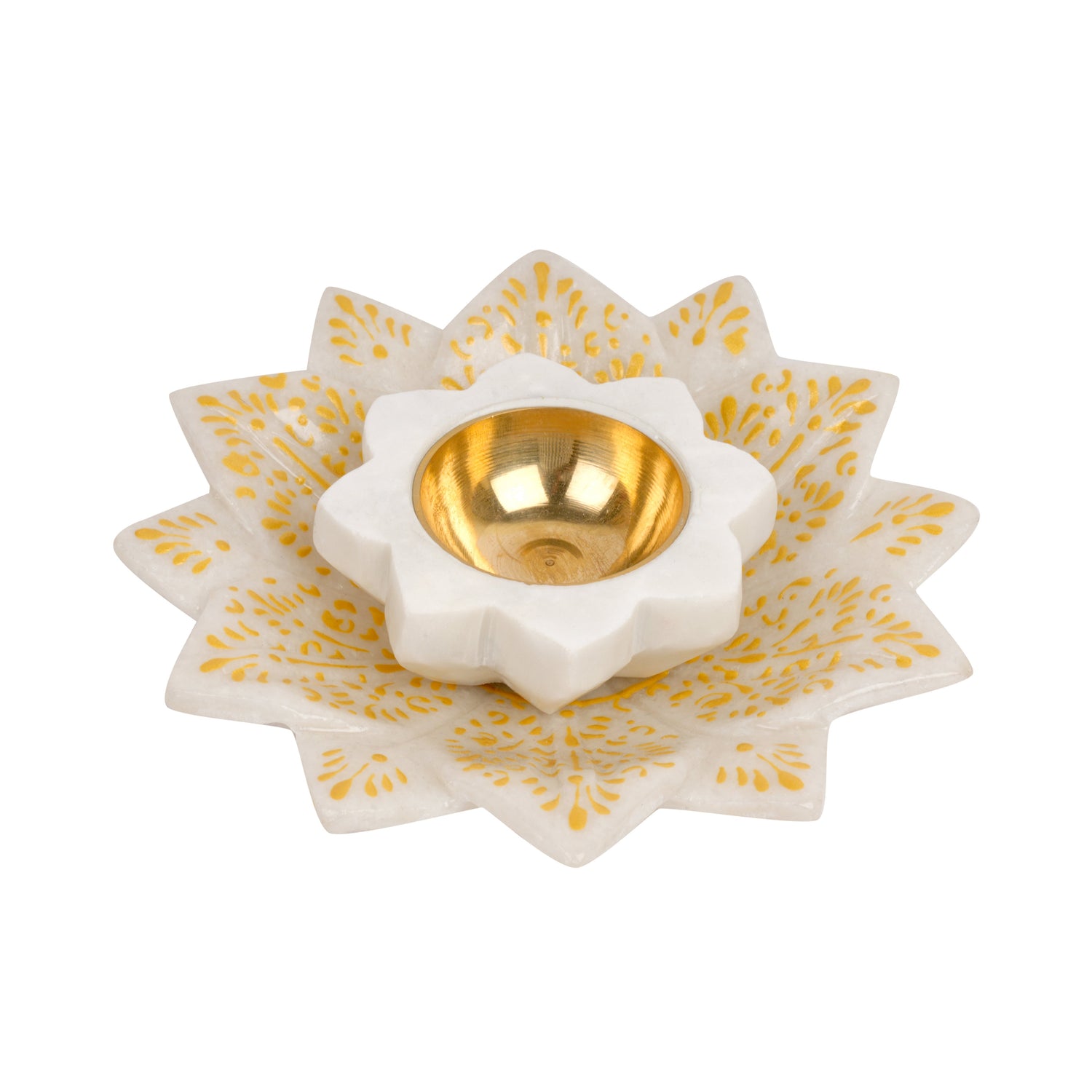 Handcrafted Marble & Brass Tea Light Holder | Star-Shaped Diya for Serene Glow