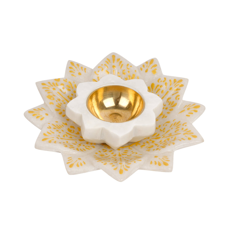 Handcrafted Marble & Brass Tea Light Holder | Star-Shaped Diya for Serene Glow