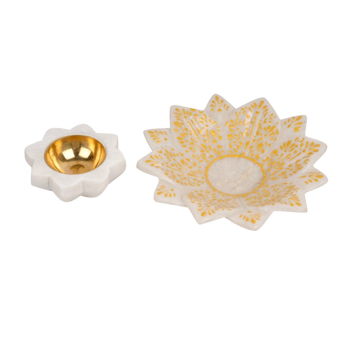 Handcrafted Marble & Brass Tea Light Holder | Star-Shaped Diya for Serene Glow