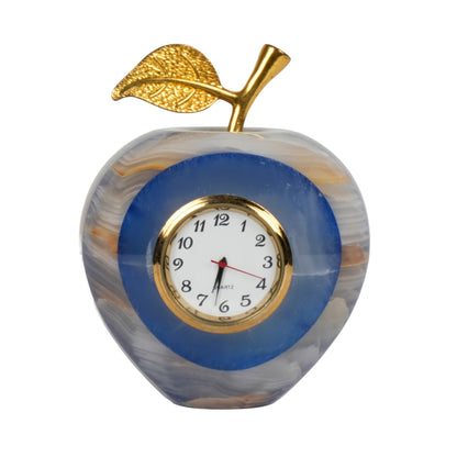 Handcrafted Onyx Stone Apple Clock | Creative Natural Banded Marble Desk Timepiece