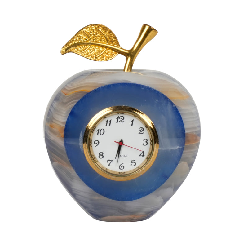 Handcrafted Onyx Stone Apple Clock | Creative Natural Banded Marble Desk Timepiece