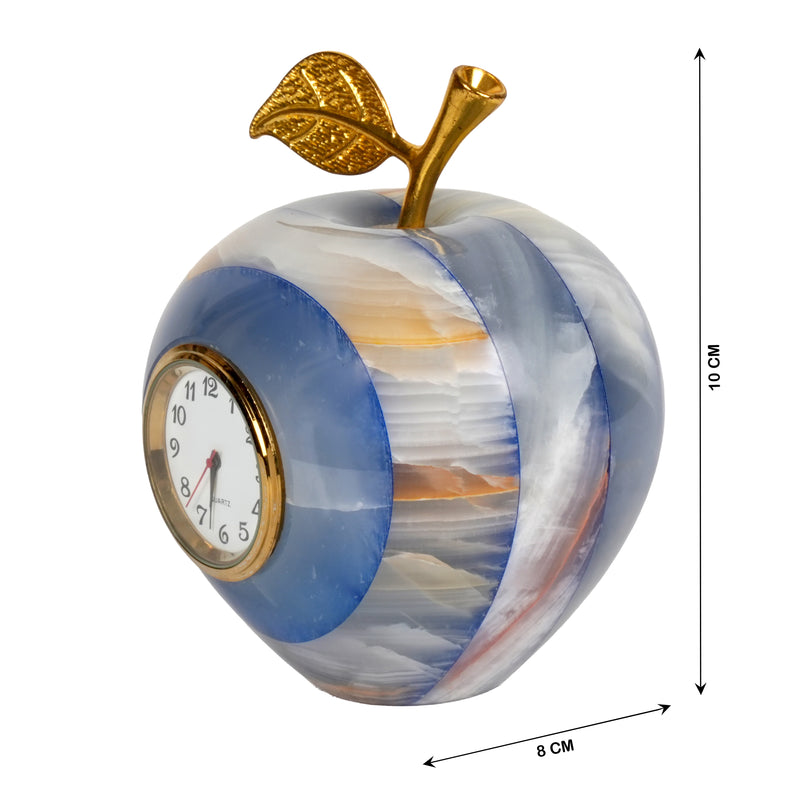 Handcrafted Onyx Stone Apple Clock | Creative Natural Banded Marble Desk Timepiece