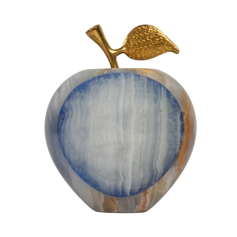 Handcrafted Onyx Stone Apple Clock | Creative Natural Banded Marble Desk Timepiece