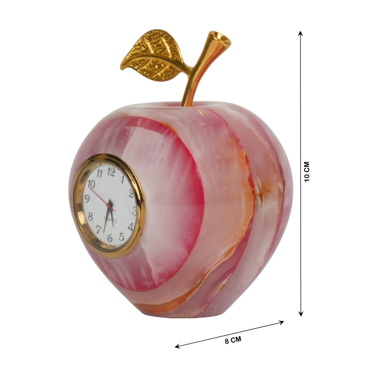 Handcrafted Onyx Stone Apple Clock | Creative Natural Banded Marble Desk Timepiece