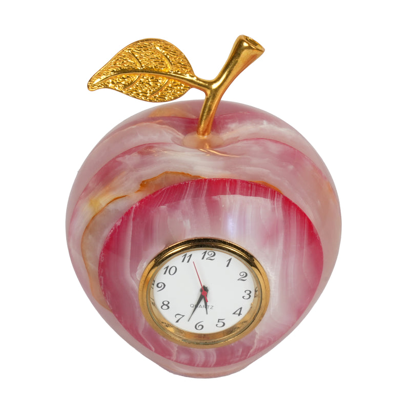 Handcrafted Onyx Stone Apple Clock | Creative Natural Banded Marble Desk Timepiece