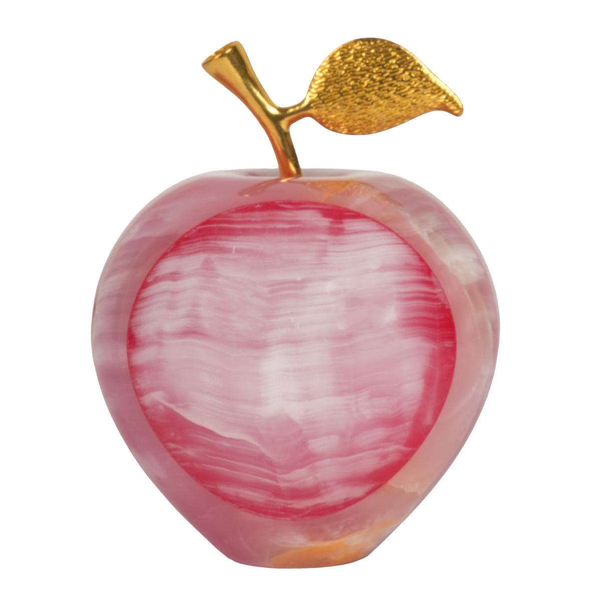 Handcrafted Onyx Stone Apple Clock | Creative Natural Banded Marble Desk Timepiece