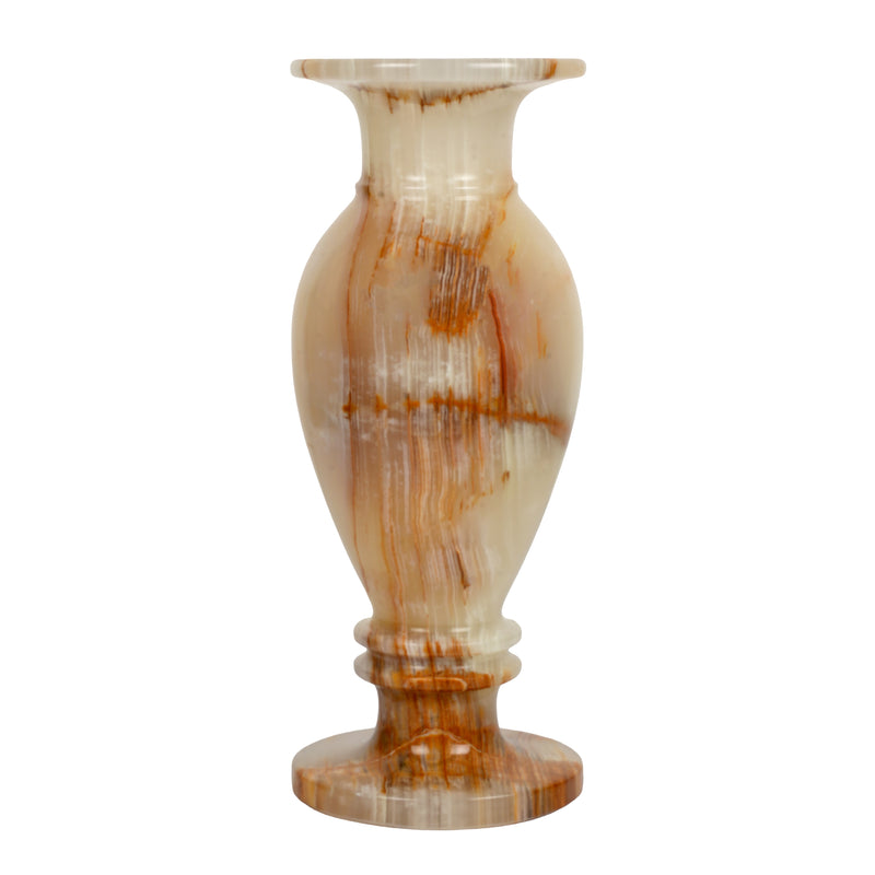 Handcrafted Cream Onyx Chalice Vase | Creative Natural Banded Pedestal Urn