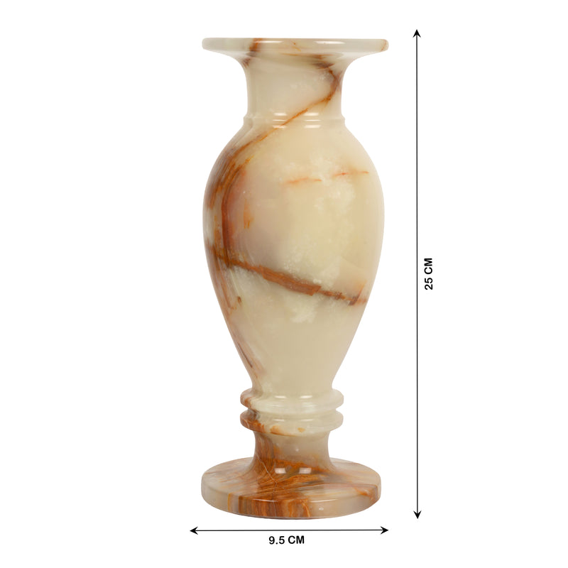 Handcrafted Cream Onyx Chalice Vase | Creative Natural Banded Pedestal Urn