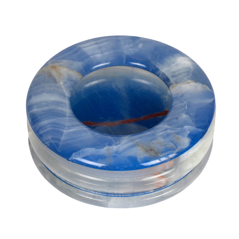 Handcrafted Onyx Circular Ashtray | Creative Natural Banded Stone Cigarette Tray