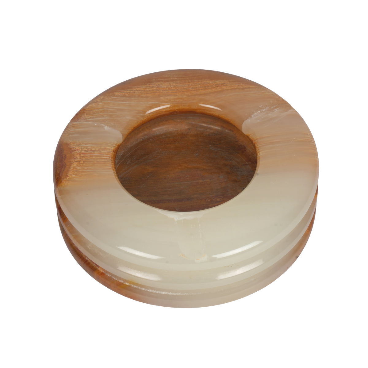 Handcrafted Onyx Circular Ashtray | Creative Natural Banded Stone Cigarette Tray
