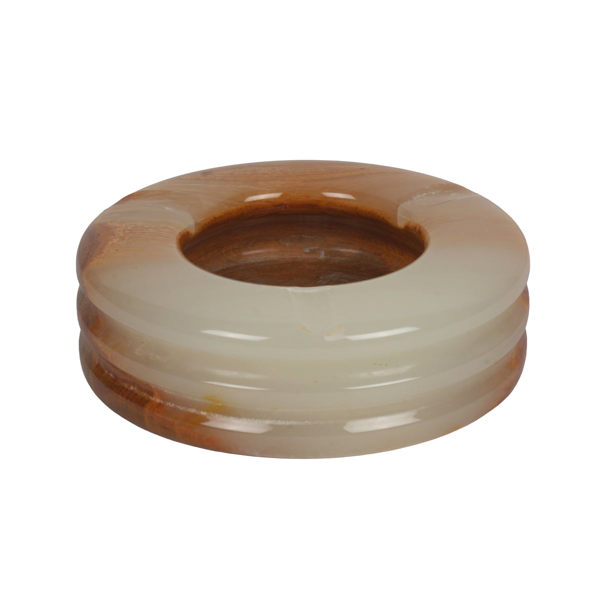 Handcrafted Onyx Circular Ashtray | Creative Natural Banded Stone Cigarette Tray