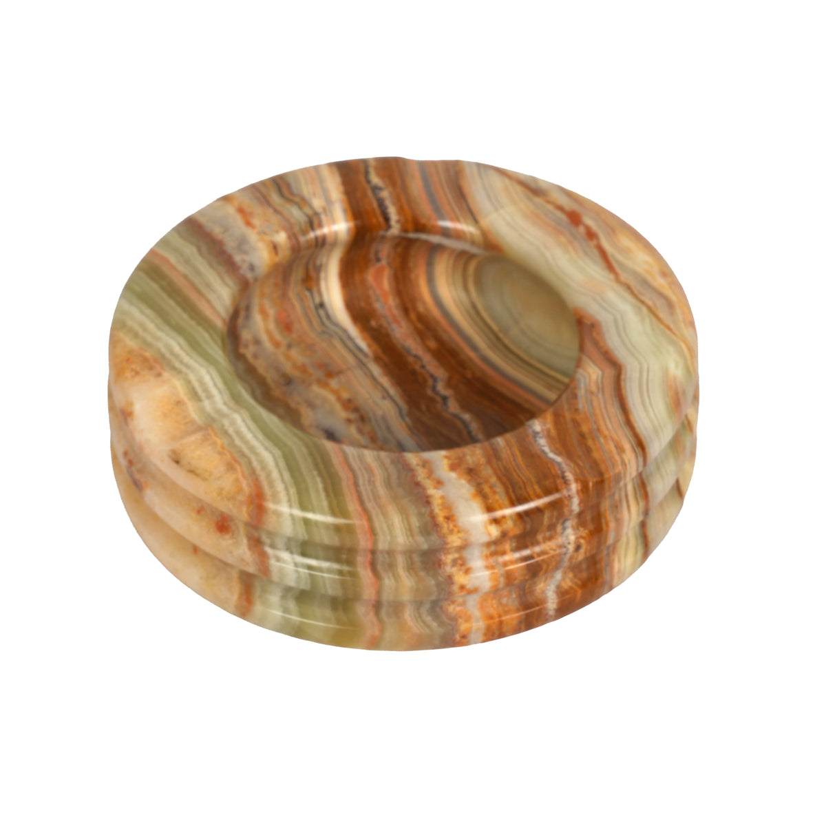 Handcrafted Onyx Circular Ashtray | Creative Natural Banded Stone Cigarette Tray