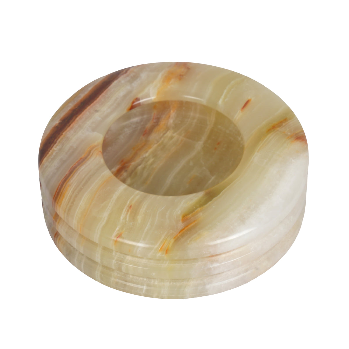 Handcrafted Onyx Circular Ashtray | Creative Natural Banded Stone Cigarette Tray