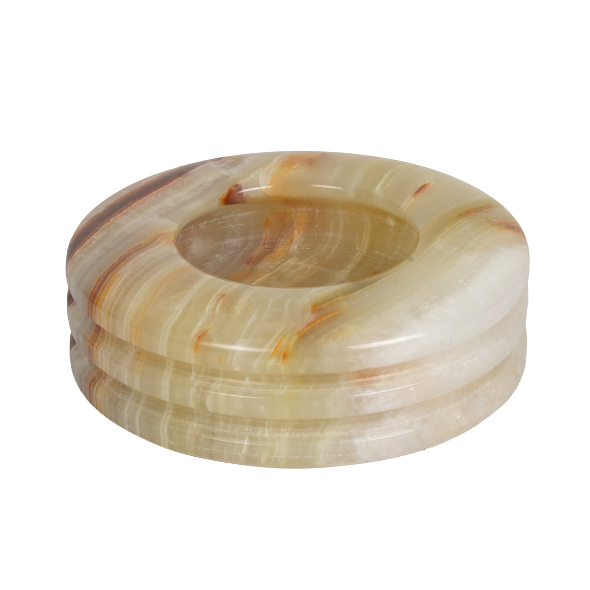 Handcrafted Onyx Circular Ashtray | Creative Natural Banded Stone Cigarette Tray