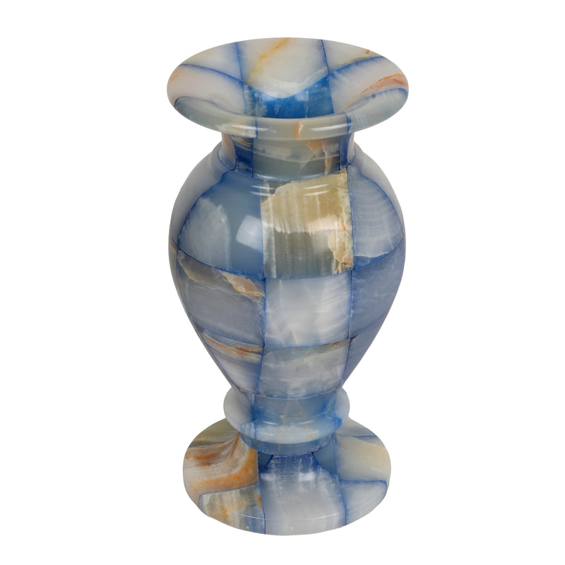 Handcrafted Mosaic Onyx Urn Vase | Creative Patchwork Natural Stone Pedestal Pot