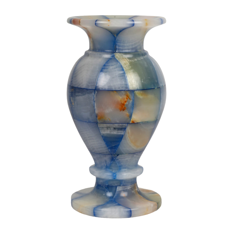 Handcrafted Mosaic Onyx Urn Vase | Creative Patchwork Natural Stone Pedestal Pot
