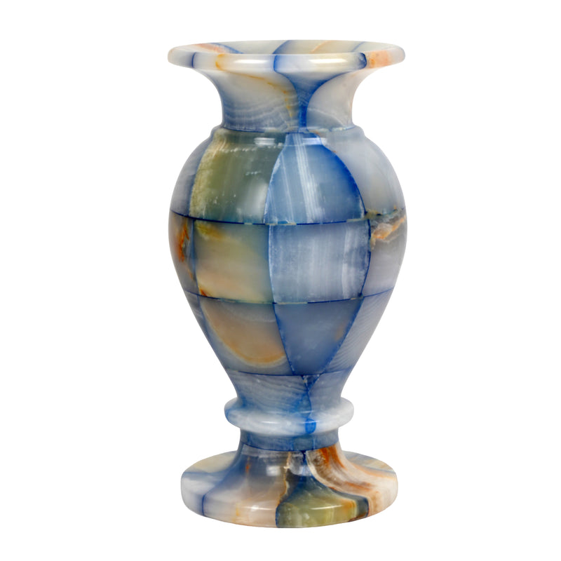 Handcrafted Mosaic Onyx Urn Vase | Creative Patchwork Natural Stone Pedestal Pot