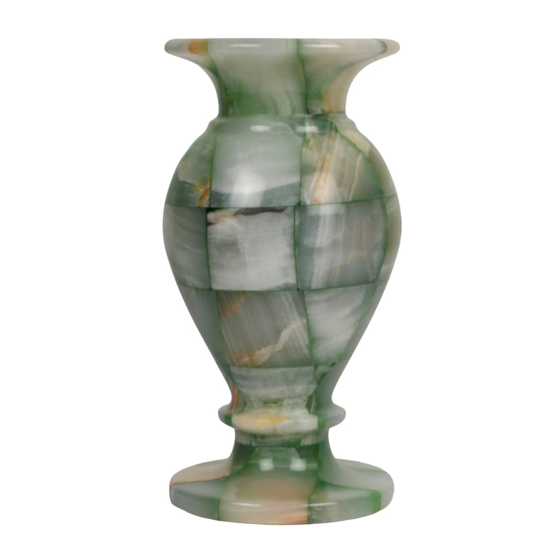 Handcrafted Mosaic Onyx Urn Vase | Creative Patchwork Natural Stone Pedestal Pot