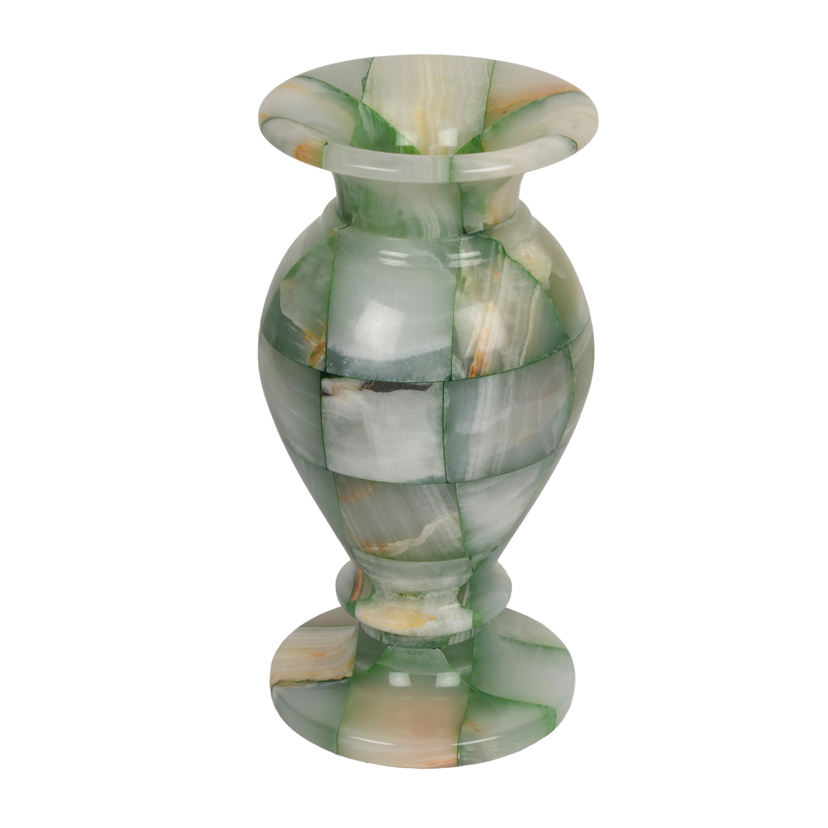 Handcrafted Mosaic Onyx Urn Vase | Creative Patchwork Natural Stone Pedestal Pot