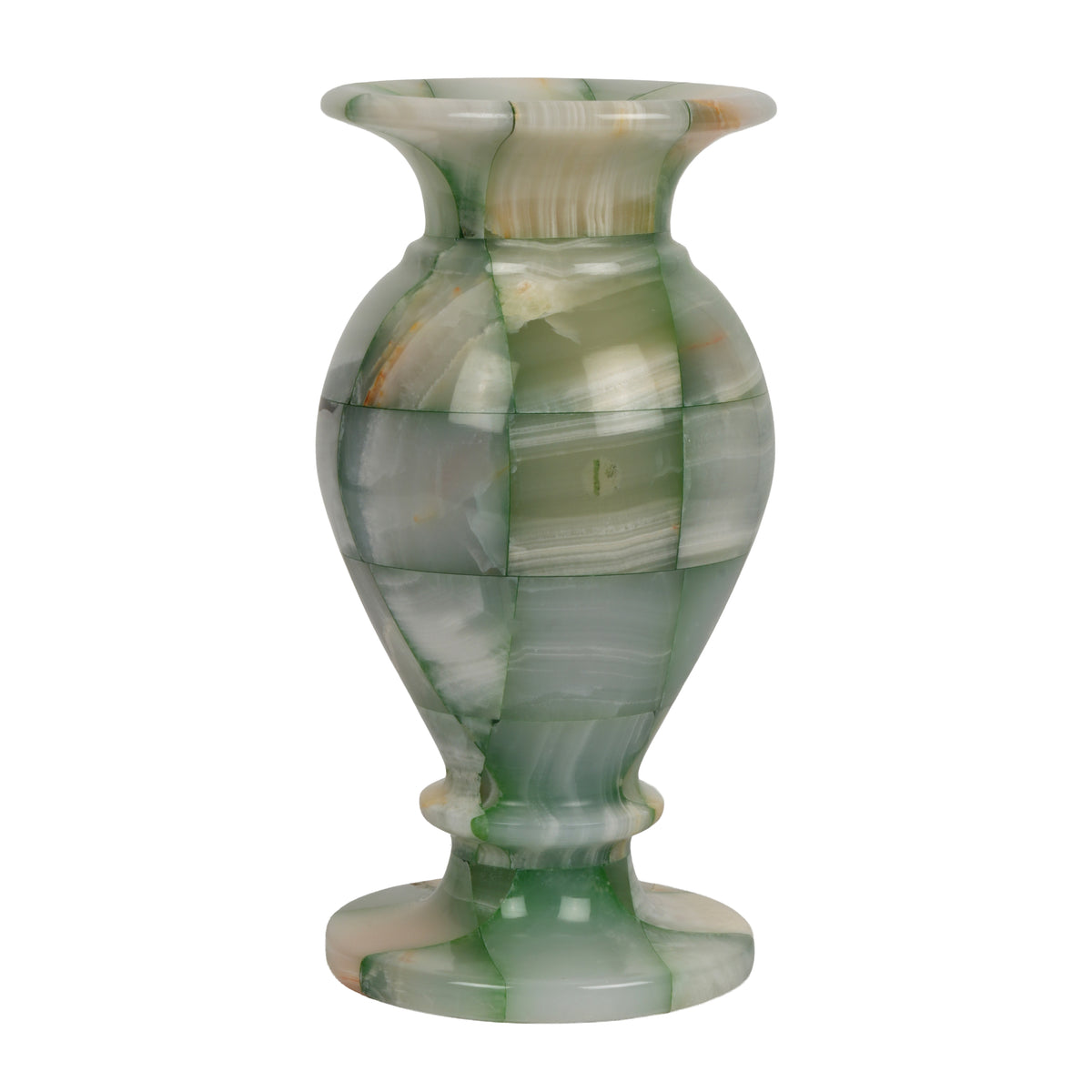 Handcrafted Mosaic Onyx Urn Vase | Creative Patchwork Natural Stone Pedestal Pot