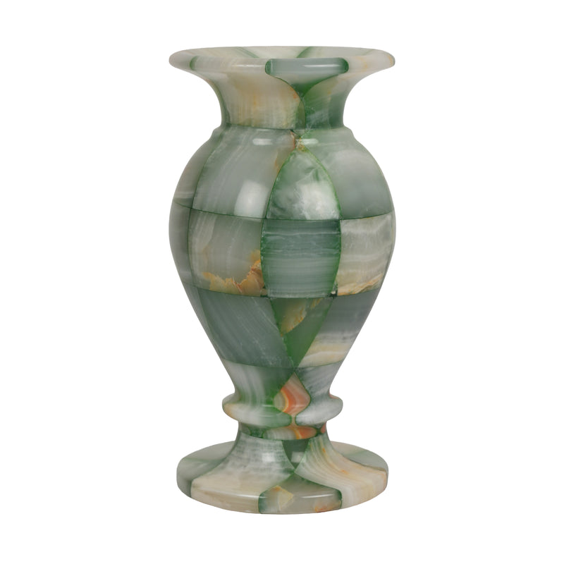 Handcrafted Mosaic Onyx Urn Vase | Creative Patchwork Natural Stone Pedestal Pot