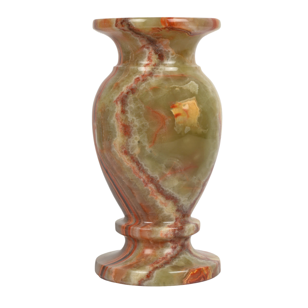 Handcrafted Classical Onyx Chalice Vase | Banded Natural Stone Urn Accent