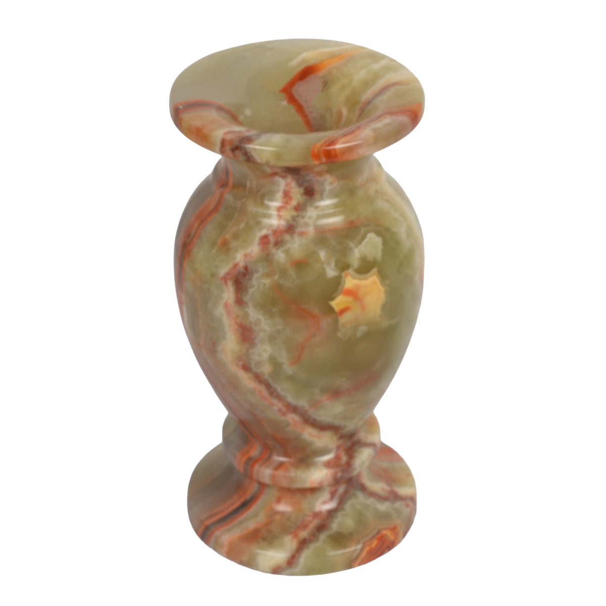Handcrafted Classical Onyx Chalice Vase | Banded Natural Stone Urn Accent