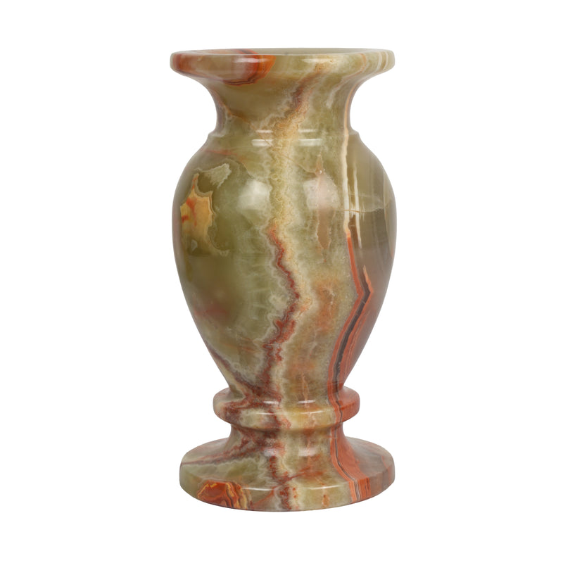 Handcrafted Classical Onyx Chalice Vase | Banded Natural Stone Urn Accent