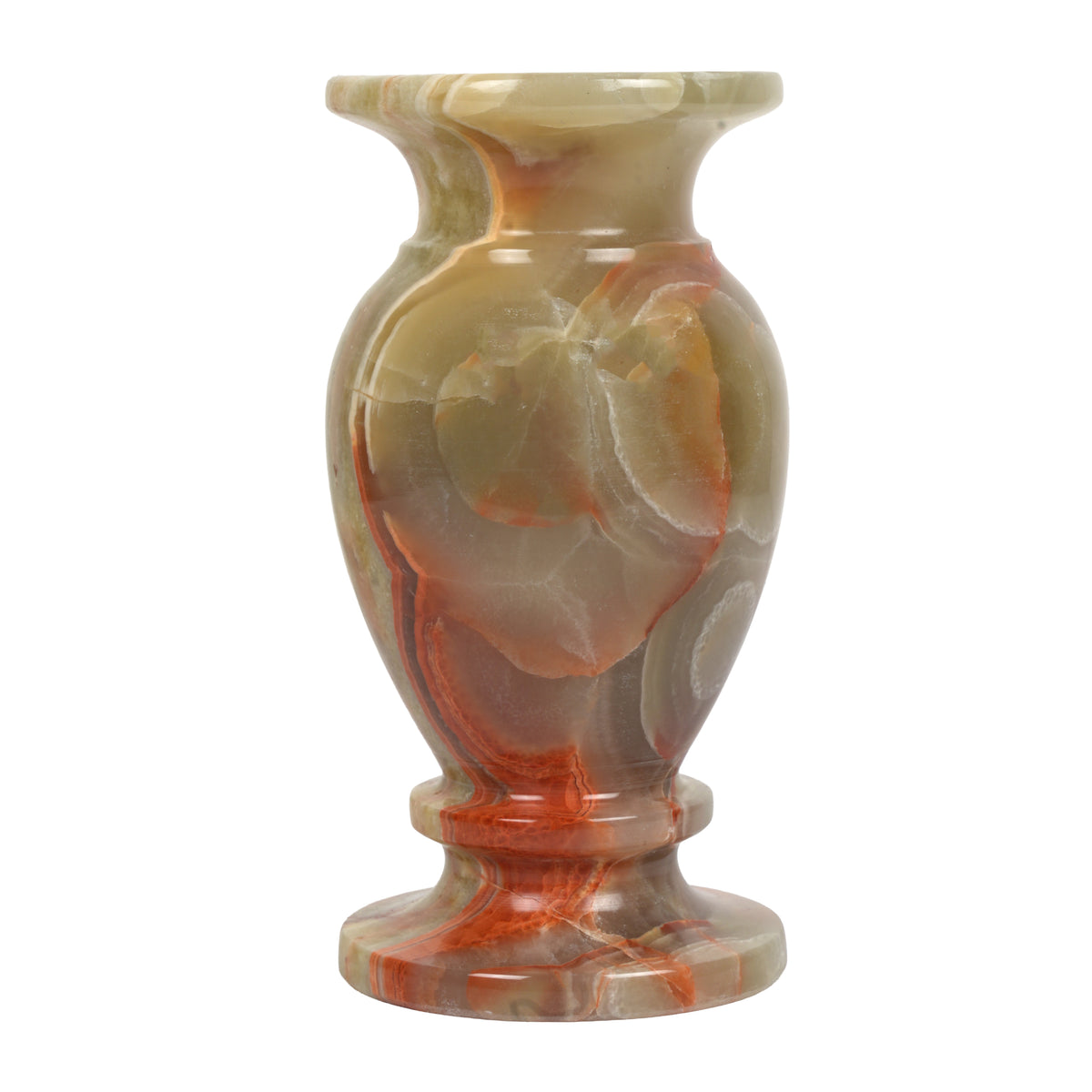 Handcrafted Classical Onyx Chalice Vase | Banded Natural Stone Urn Accent