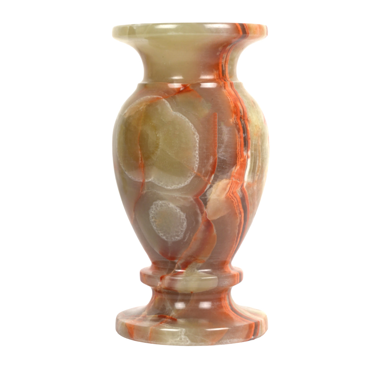 Handcrafted Classical Onyx Chalice Vase | Banded Natural Stone Urn Accent