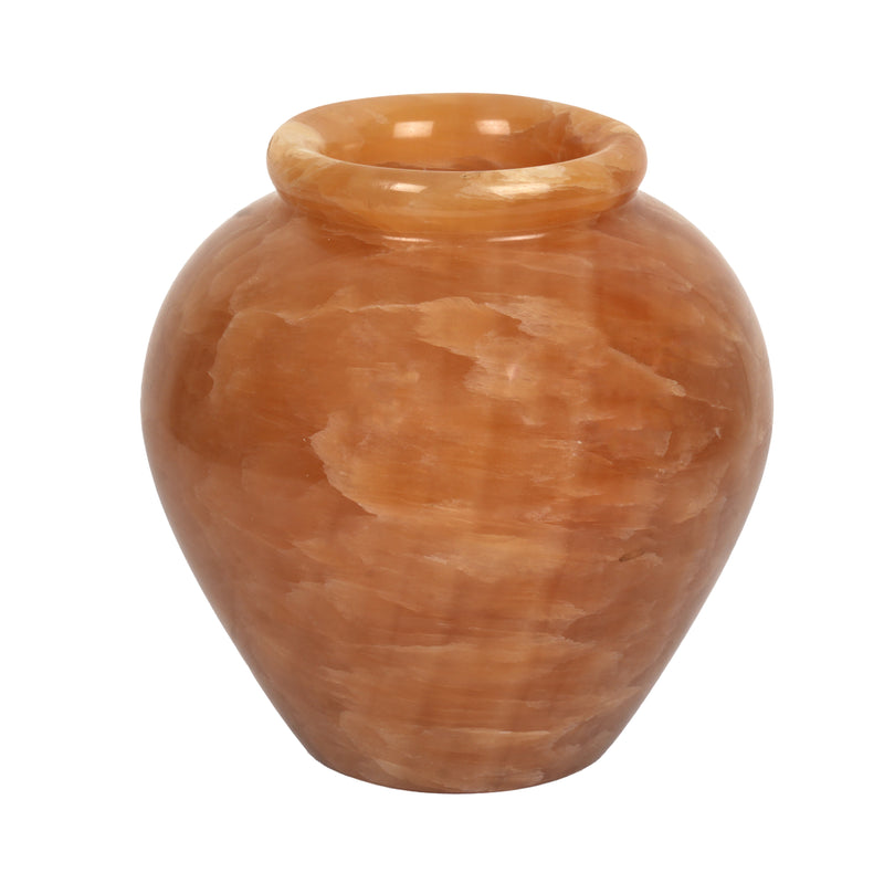 Handcrafted Honey Onyx Urn Vase | Natural Amber Stone Pedestal Pot