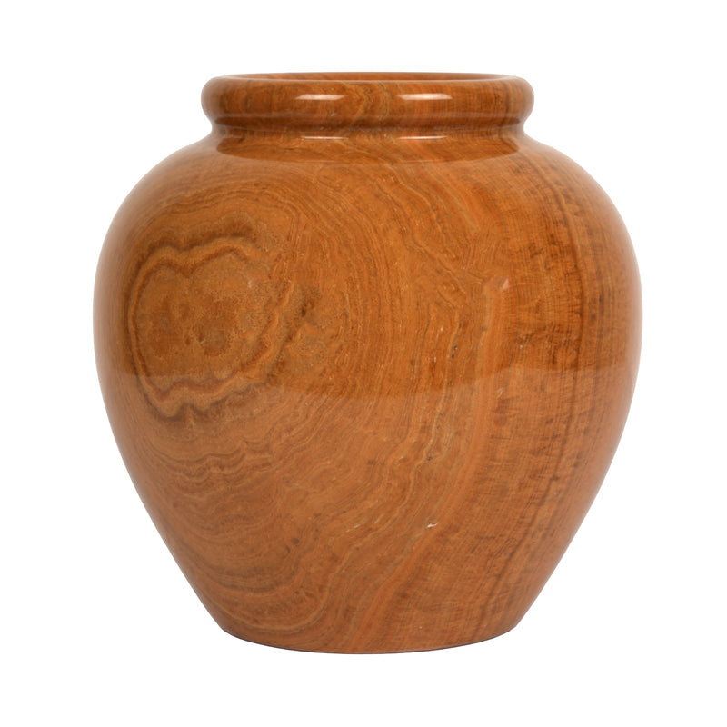 Handcrafted Wide Onyx Globe Vase | Terracotta Banded Stone Matka Pot