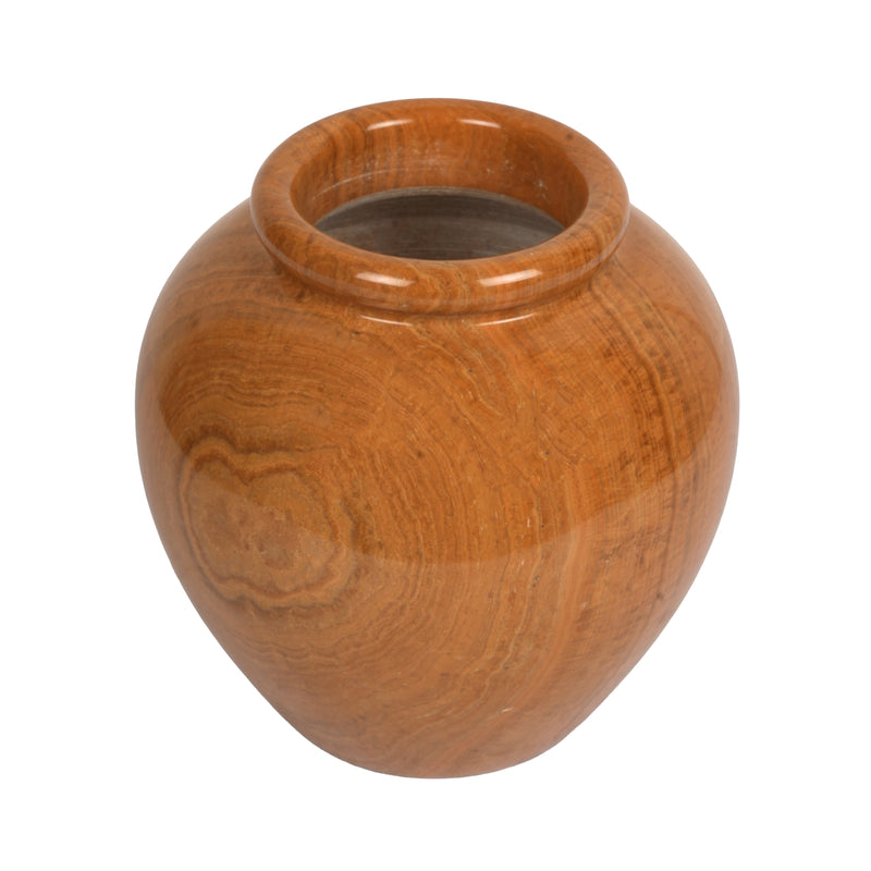 Handcrafted Wide Onyx Globe Vase | Terracotta Banded Stone Matka Pot