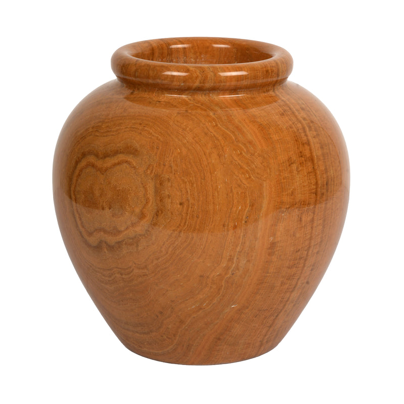 Handcrafted Wide Onyx Globe Vase | Terracotta Banded Stone Matka Pot