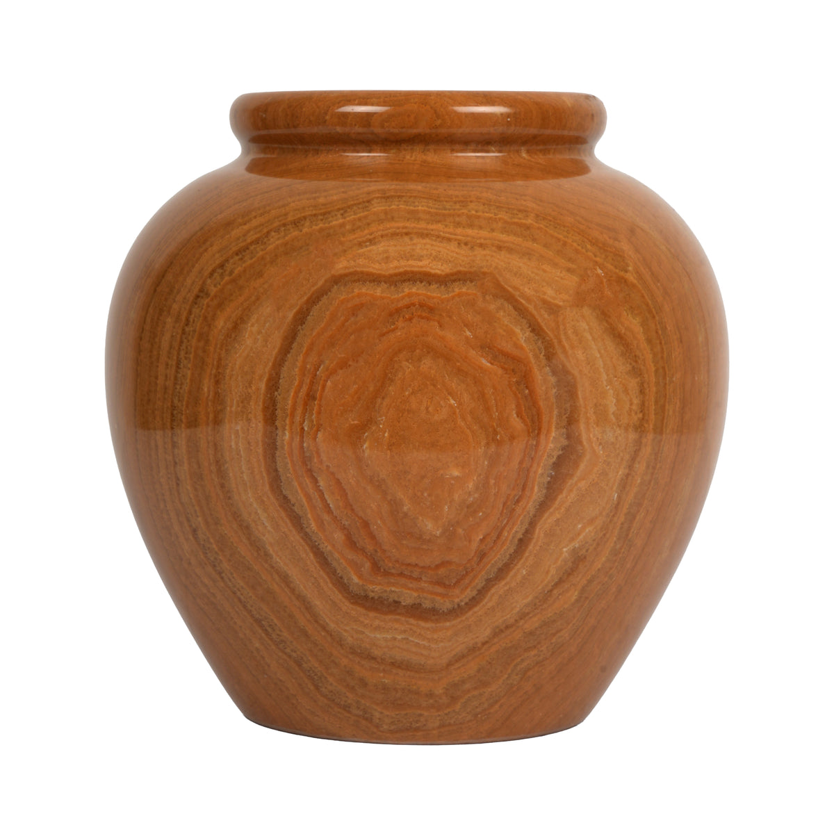 Handcrafted Wide Onyx Globe Vase | Terracotta Banded Stone Matka Pot