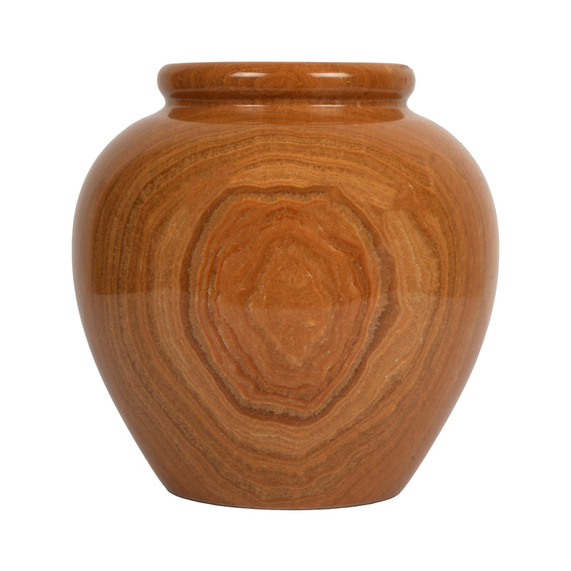 Handcrafted Wide Onyx Globe Vase | Terracotta Banded Stone Matka Pot